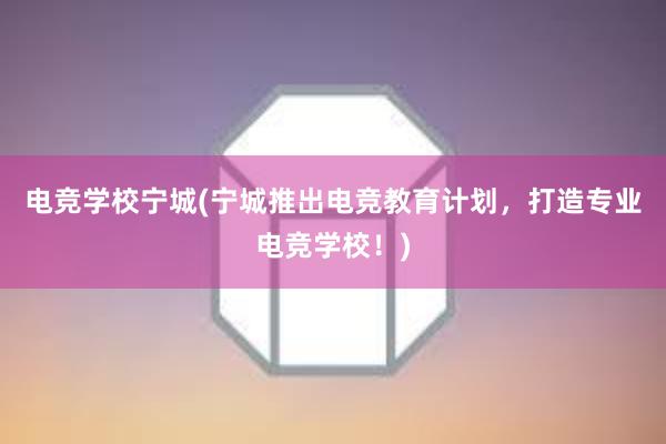 电竞学校宁城(宁城推出电竞教育计划，打造专业电竞学校！)