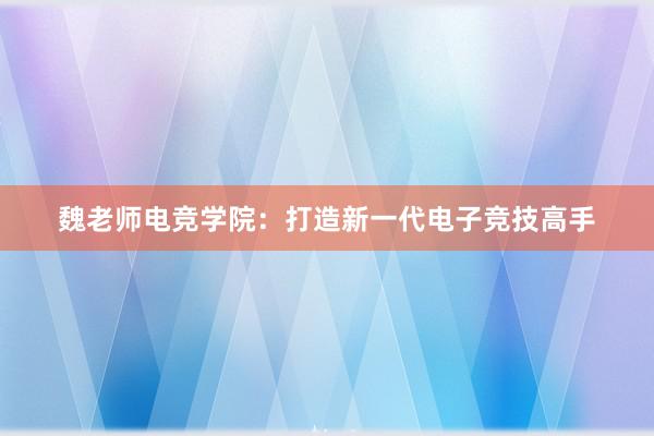 魏老师电竞学院：打造新一代电子竞技高手