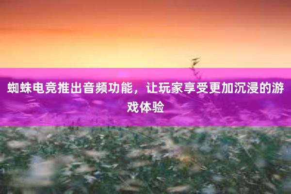 蜘蛛电竞推出音频功能，让玩家享受更加沉浸的游戏体验